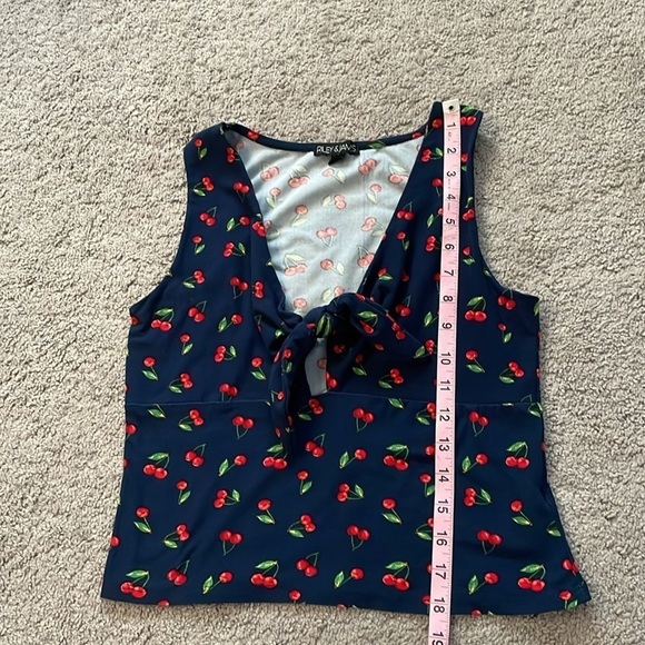 Riley & James | Navy Blue & Red Cherry Print Crop Top | Size Medium - Picture 9 of 9